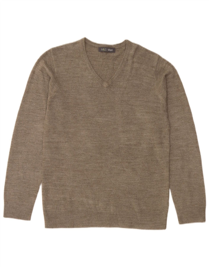 Marks & Spencer Herren-Pullover mit V-Ausschnitt, klein, beige meliert, Acryl