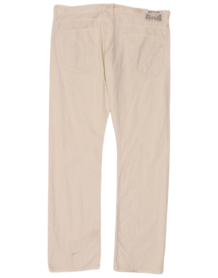Replay Herren Straight Jeans W38 L34 Weiße Baumwolle