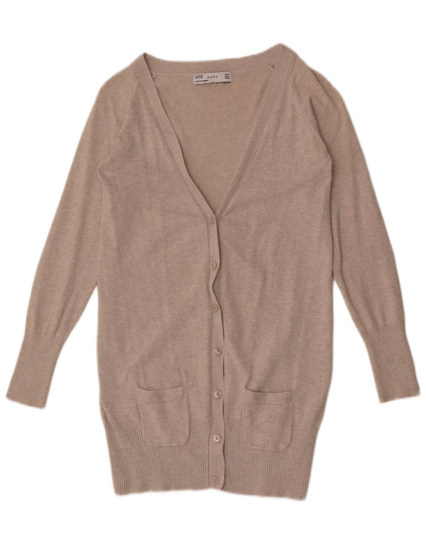 Zara Damen-Cardigan-Pullover UK 12 Mittelgrau gefleckte Baumwolle