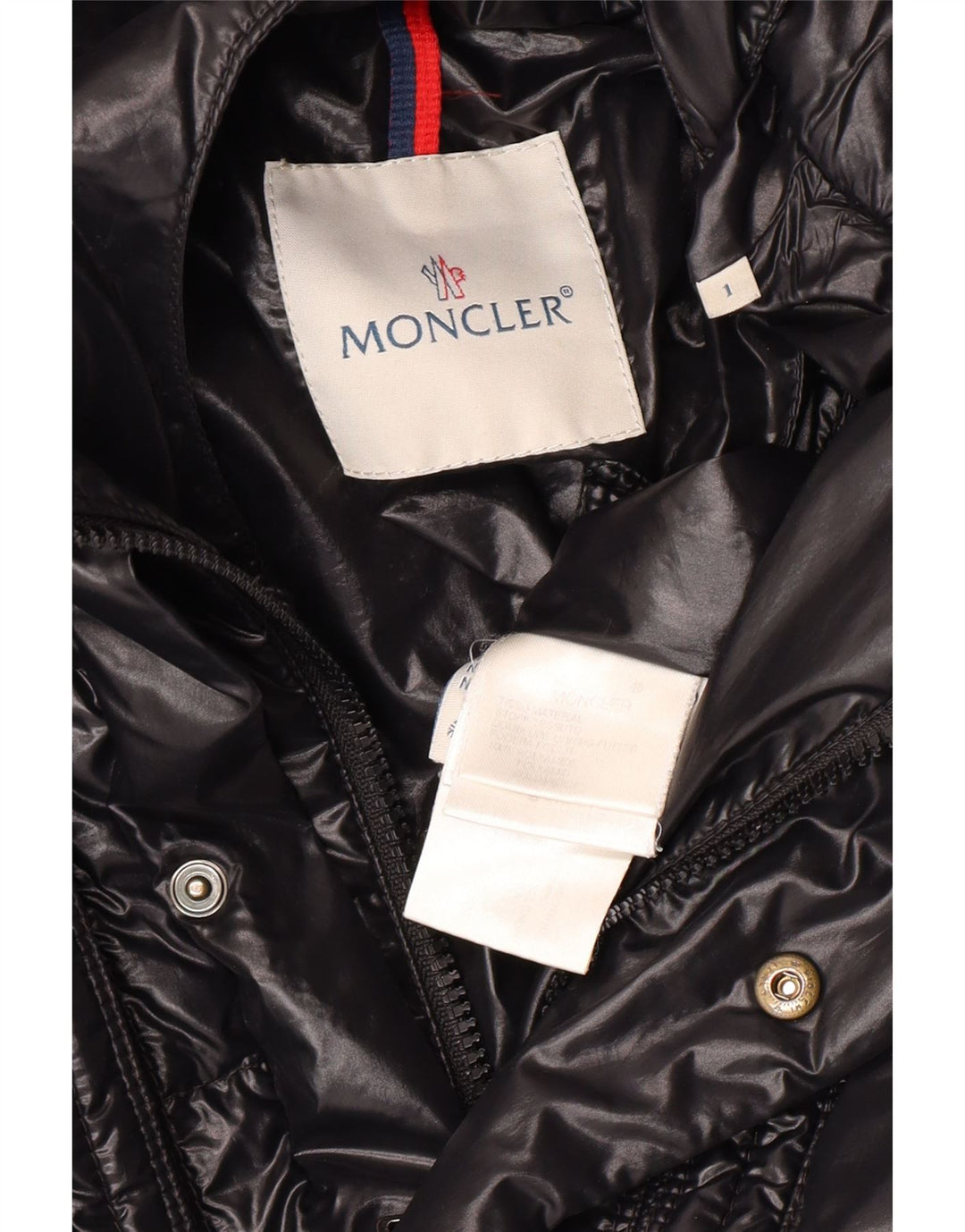 Moncler Damen-Jacke mit lockerer Passform und Kapuze, Größe 1, klein, schwarzes Polyamid