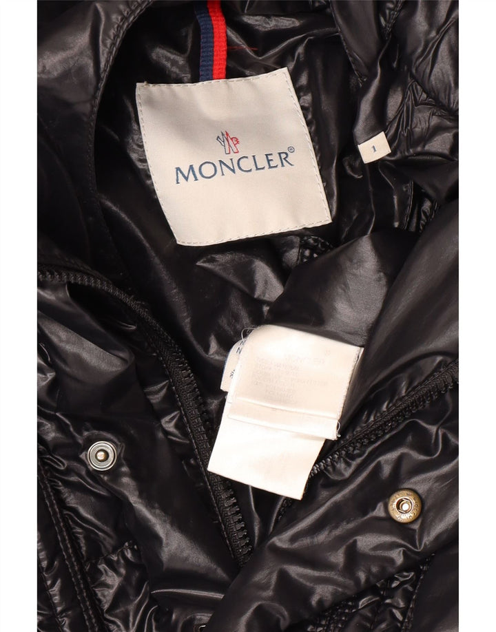 Moncler Damen-Jacke mit lockerer Passform und Kapuze, Größe 1, klein, schwarzes Polyamid