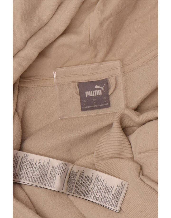 Puma Herren-Kapuzenpullover mit grafischem Reißverschluss, groß, beige Baumwolle
