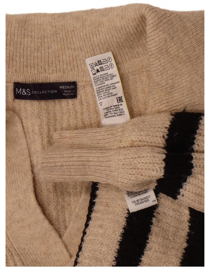 Marks & Spencer Damen-Pullover mit Polokragen, UK 14, Mittelbeige gestreift