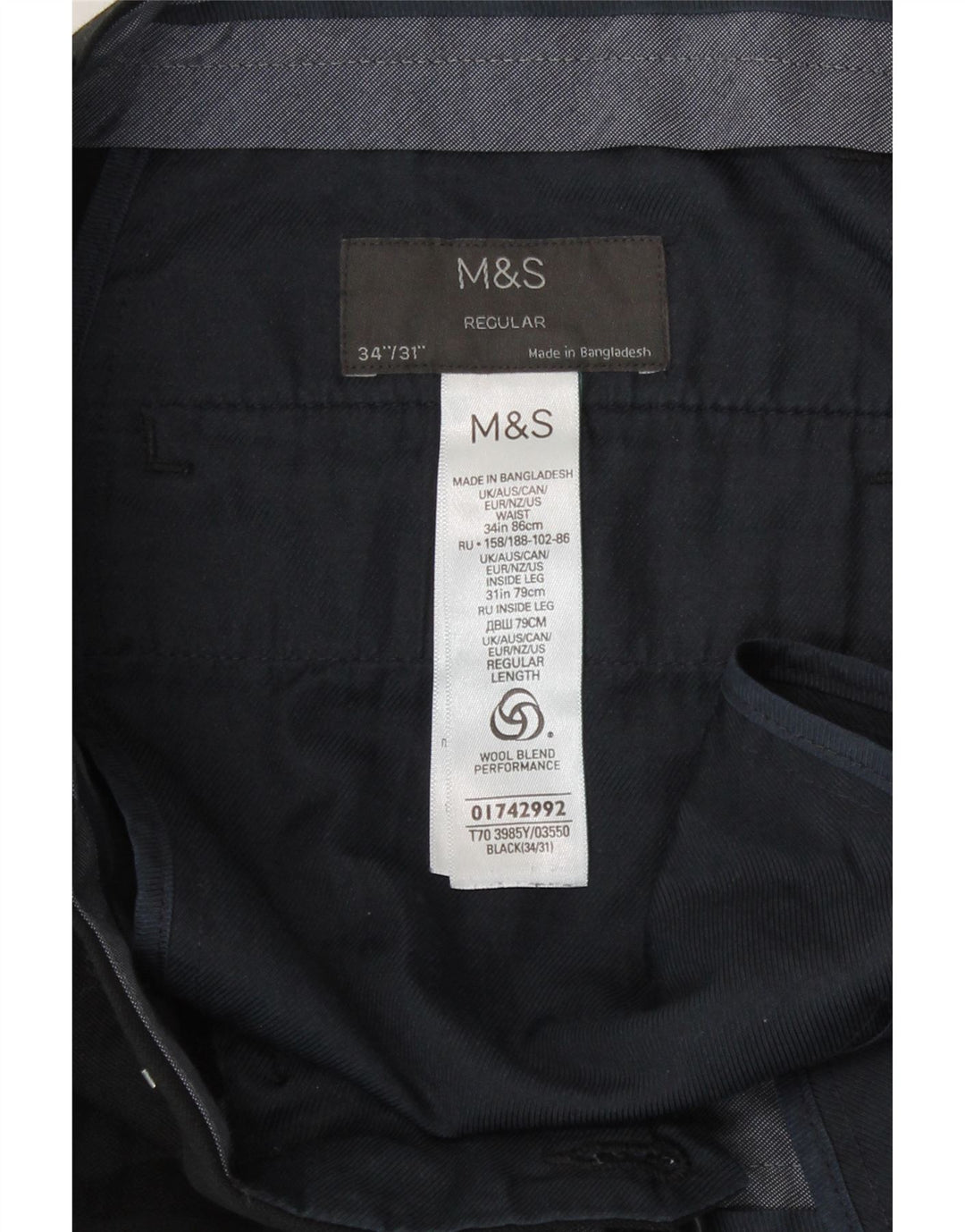 Marks & Spencer Herren-Freizeithose mit normaler Passform, W34, L31, Schwarz, Polyester