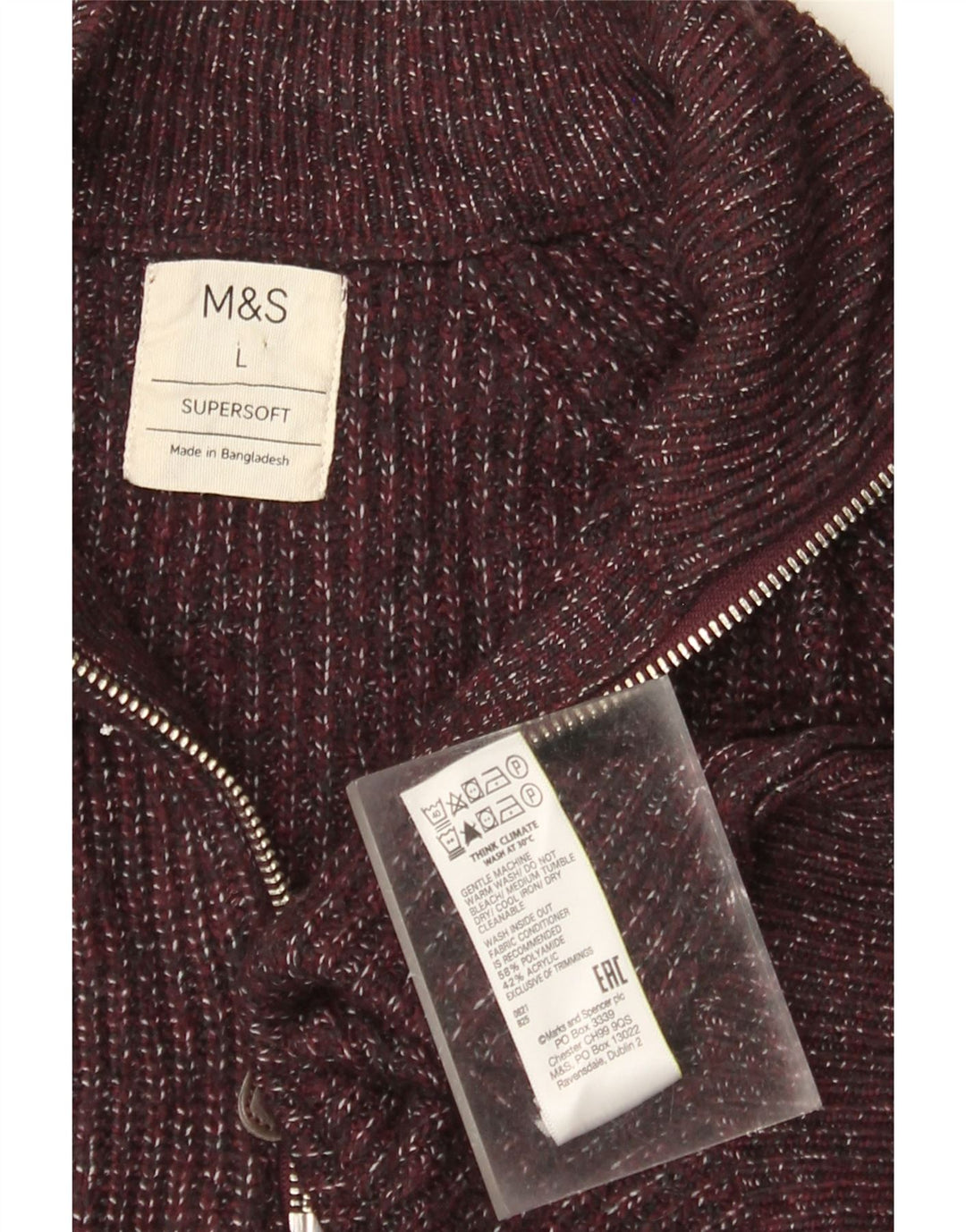 Marks & Spencer Herren-Pullover mit Reißverschluss am Hals, groß, Burgunderrot meliert