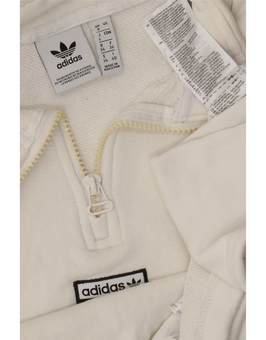 Adidas Damen Übergroßer Crop Zip Neck Sweatshirt Pullover UK 8 Small Weiß
