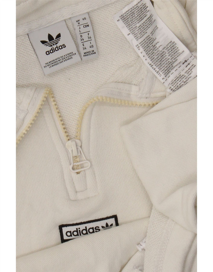 Adidas Damen Übergroßer Crop Zip Neck Sweatshirt Pullover UK 8 Small Weiß