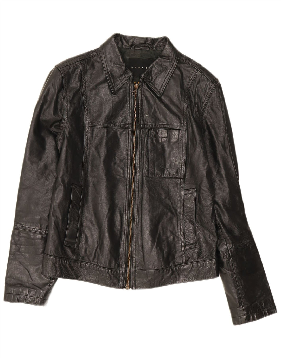 Sisley Damen Lederjacke UK 10 Small Schwarzes Leder