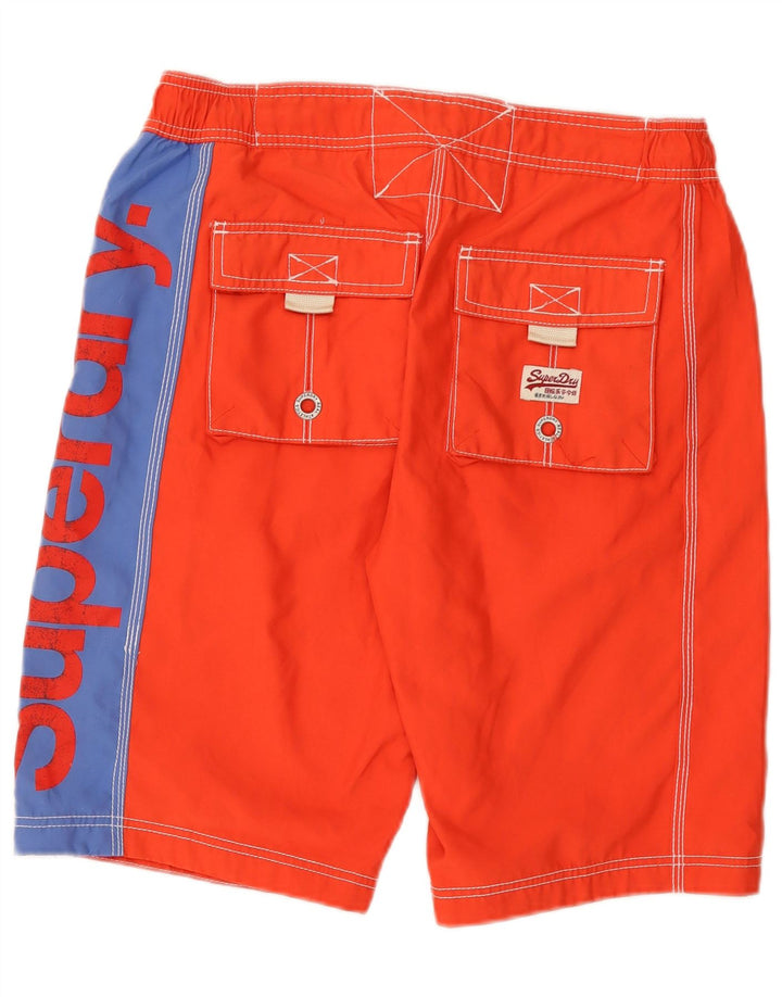 Superdry Herren-Badeshorts mit Grafik, mittelorangefarbenes Farbblock-Polyester