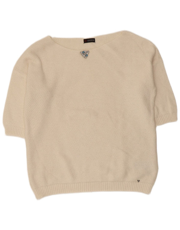 Guess Damen-Pullover, übergroß, U-Boot-Ausschnitt, Gr. 6, XS, gebrochenes Weiß, Acryl