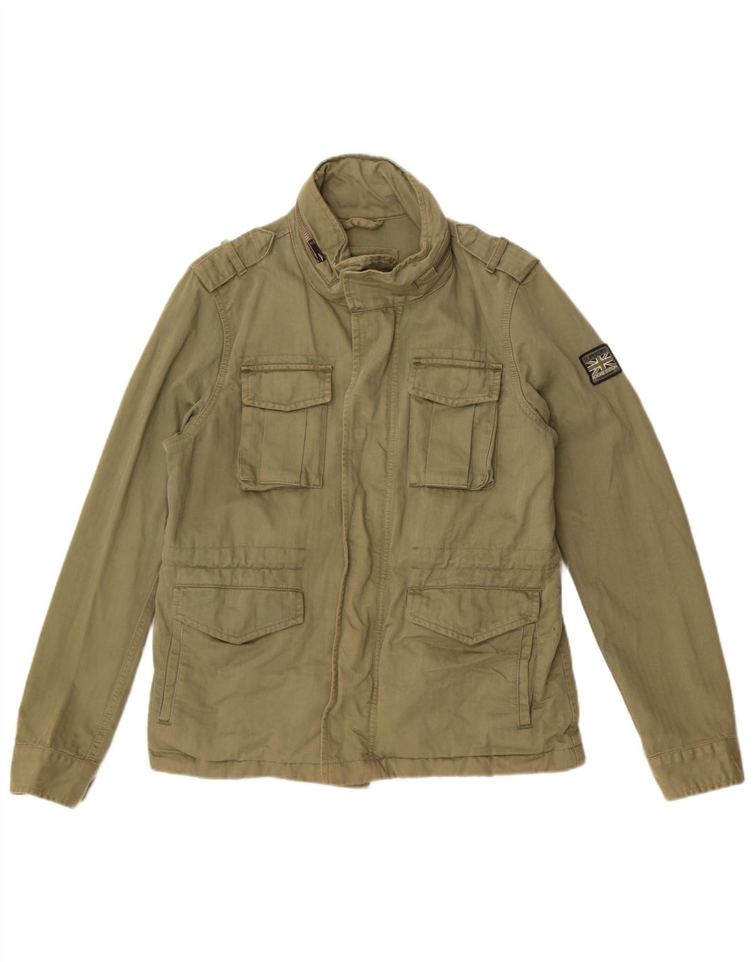 Superdry Damen-Militärjacke mit Kapuze, UK 12, mittlere Khaki-Baumwolle
