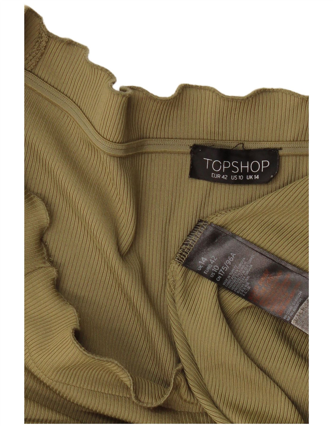 Topshop Damen-Kleid mit langen Ärmeln, schulterfrei, Größe 44, Khaki, Polyester