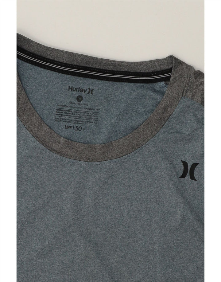 HURLEY Mens Dri Fit Graphic T-Shirt Top Medium Blue Colourblock Polyester Vintage Hurley and Second-Hand Hurley from Messina Hembry 