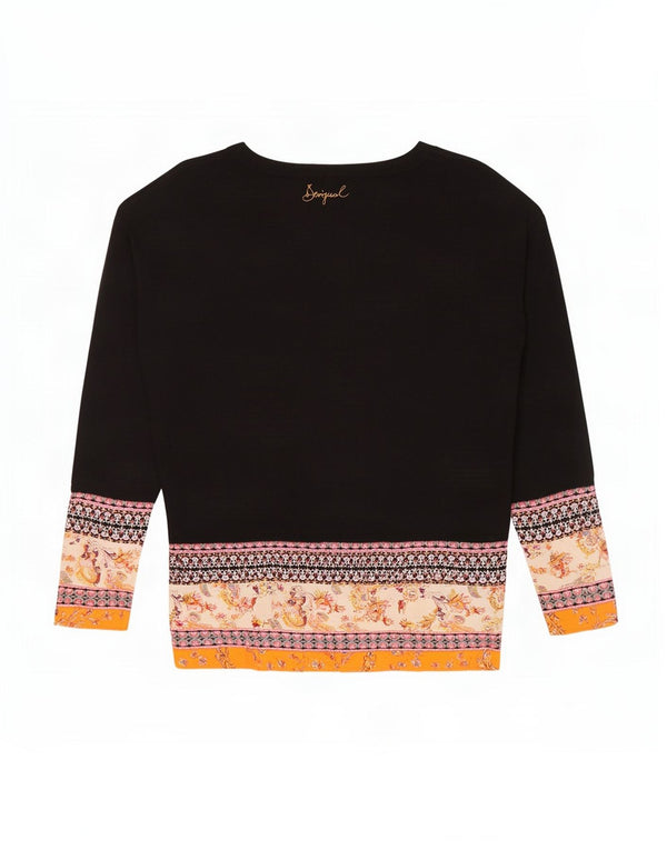 Desigual Damen-Pullover mit U-Boot-Ausschnitt, Gr. 12, mittelschwarz, geblümt