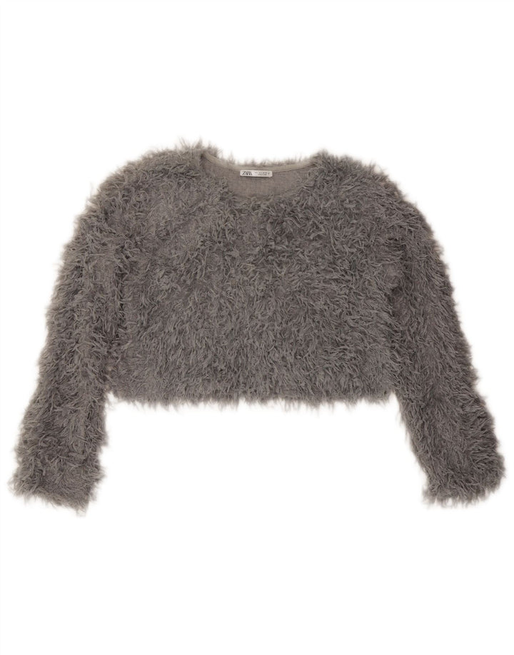 Zara Damen Crop Knit Top Langarm UK 16 Large Grau