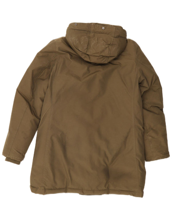 Woolrich Wattierter Damenmantel mit Kapuze, UK 14, mittlere Khaki-Baumwolle