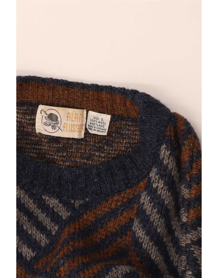 Vintage Herren-Pullover mit Rundhalsausschnitt, große, mehrfarbige Chevron-Wolle