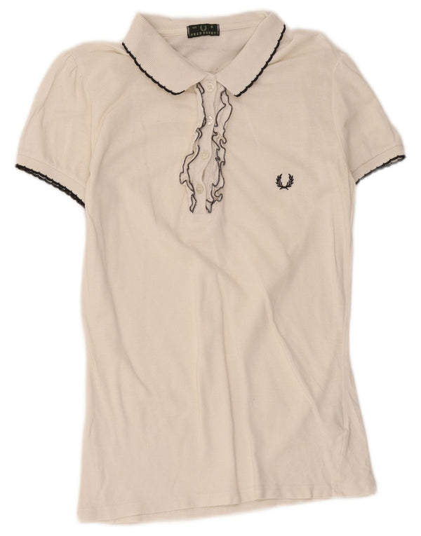 Fred Perry Damen Poloshirt UK 10 Small Off White Baumwolle