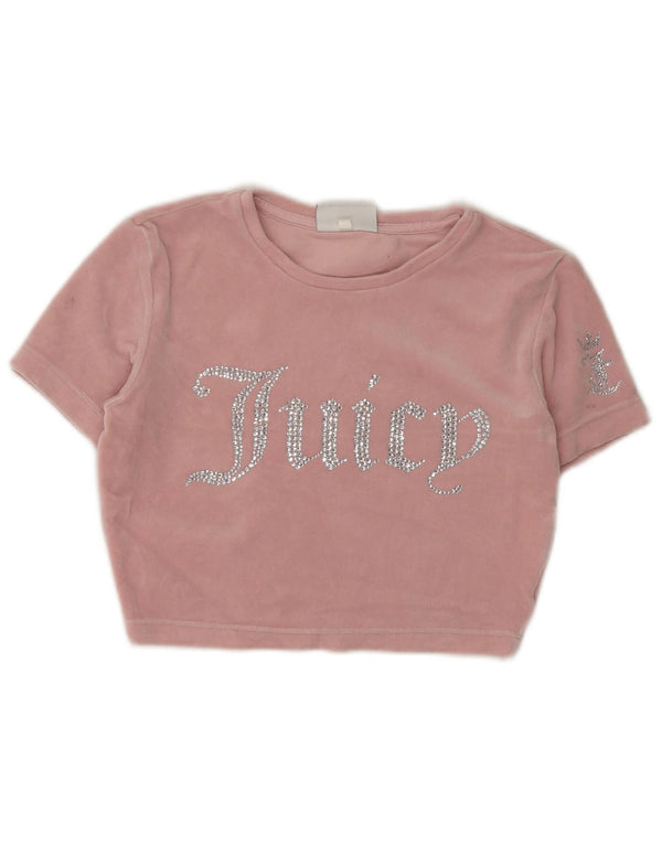 Juicy Couture Damen Crop Graphic T-Shirt Top UK 8 Small Rosa Polyester