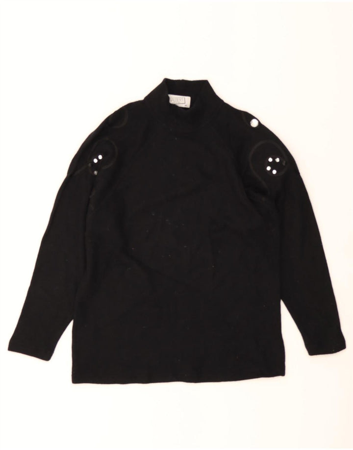 VINTAGE Womens Turtle Neck Jumper Sweater UK 14 Medium Black Wool Vintage Vintage and Second-Hand Vintage from Messina Hembry 