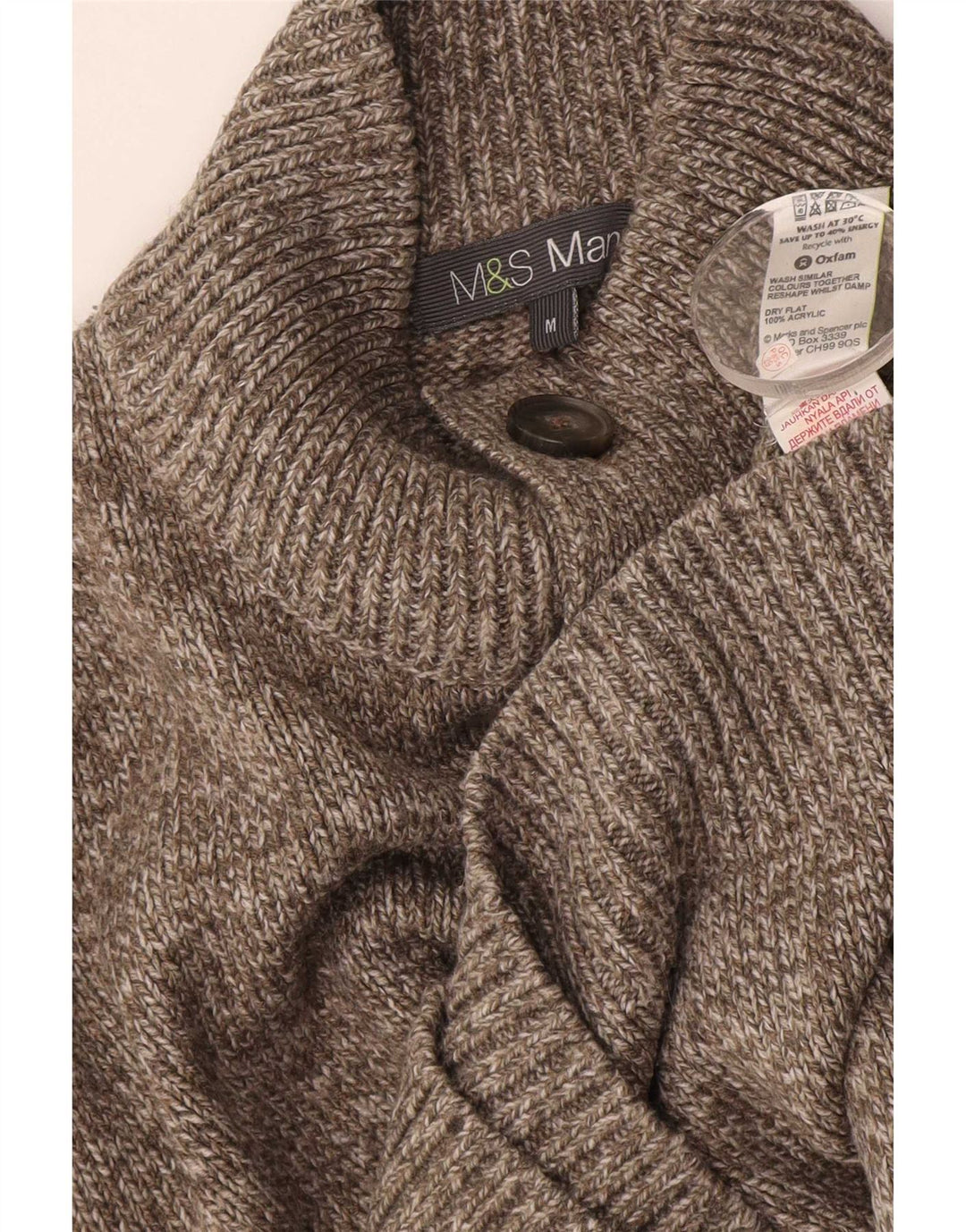 Marks & Spencer Herren-Pullover mit Knopfkragen, mittelbraun gefleckt