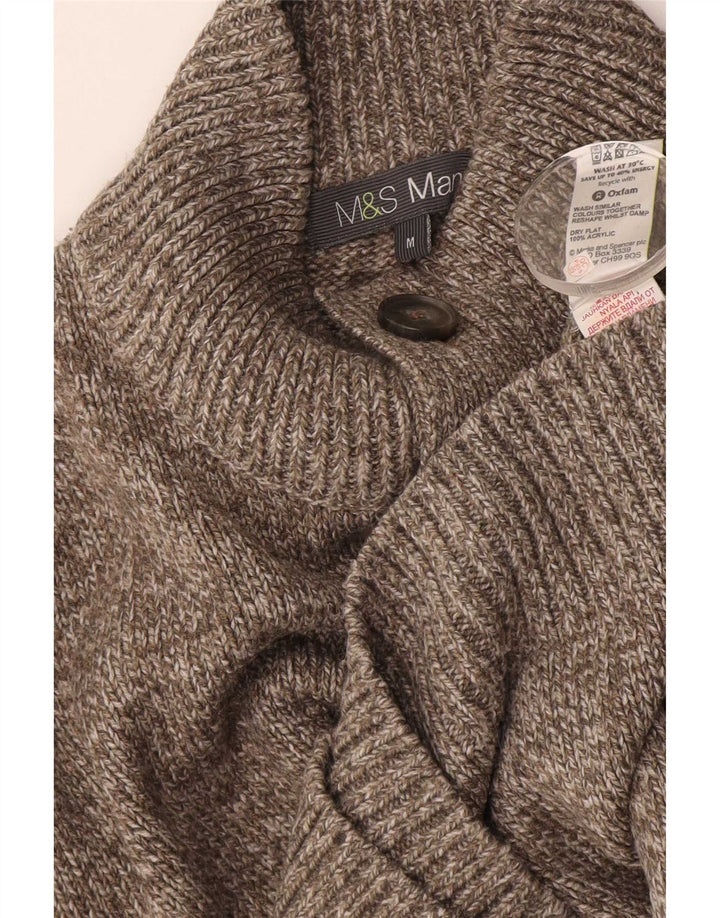 Marks & Spencer Herren-Pullover mit Knopfkragen, mittelbraun gefleckt