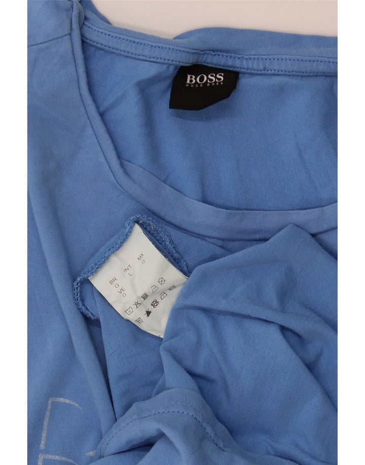 Hugo Boss Herren-T-Shirt mit Grafik, groß, aus blauer Baumwolle