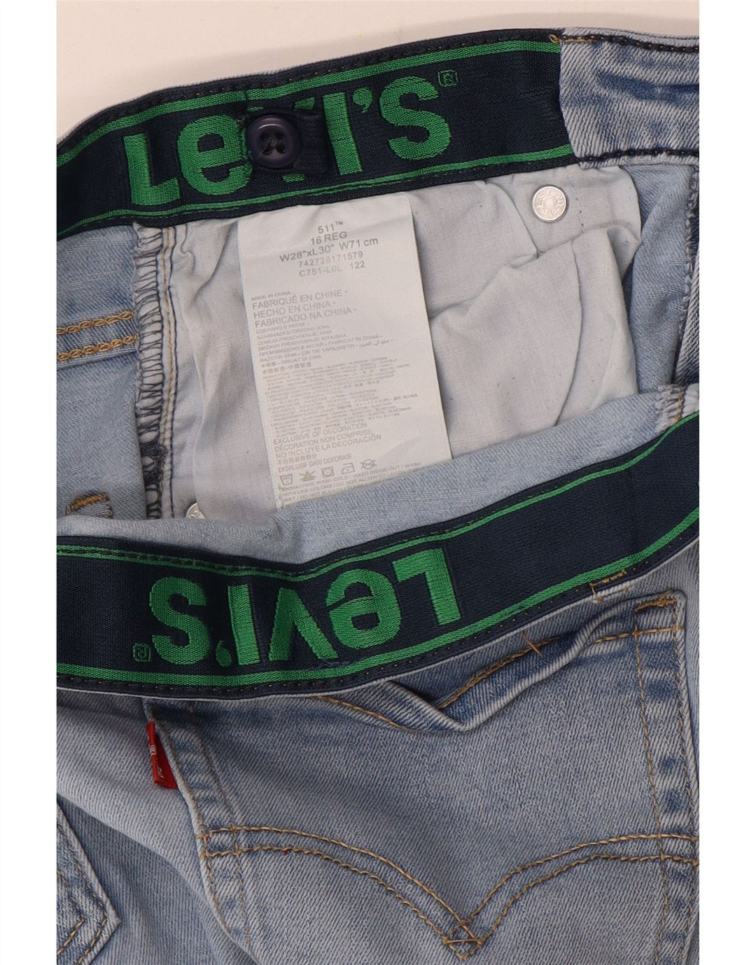 Levi's Jungen 511 Distressed Slim Jeans 15–16 Jahre W28 L30 Blaue Baumwolle