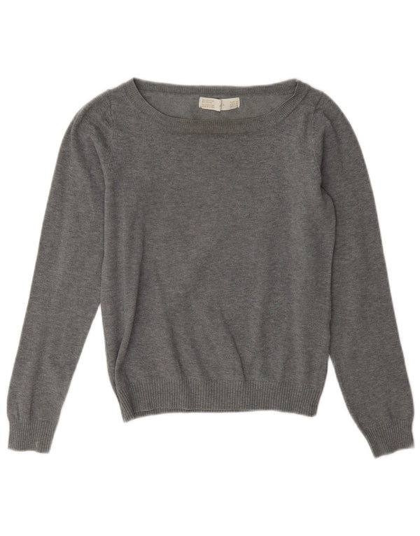 Zara Damen Crop-Pullover mit U-Boot-Ausschnitt, UK 12, mittelgraue Baumwolle