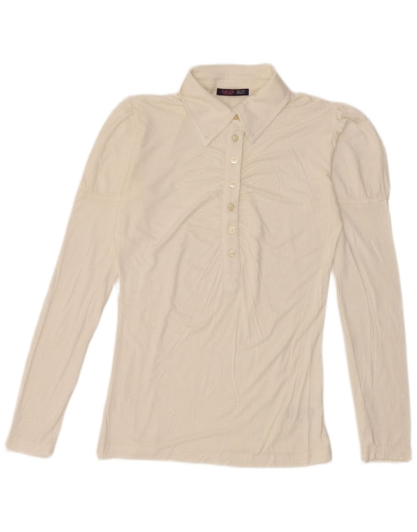 Gaudi Damen Langarm-Poloshirt UK 12 Mittelweiße Viskose