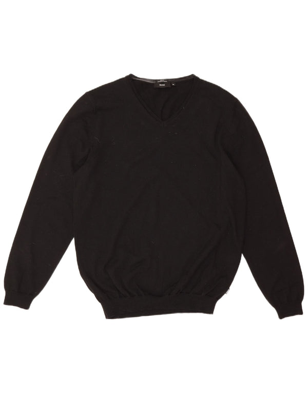 Hugo Boss Herren Slim Fit V-Ausschnitt Pullover XL Schwarz Schurwolle