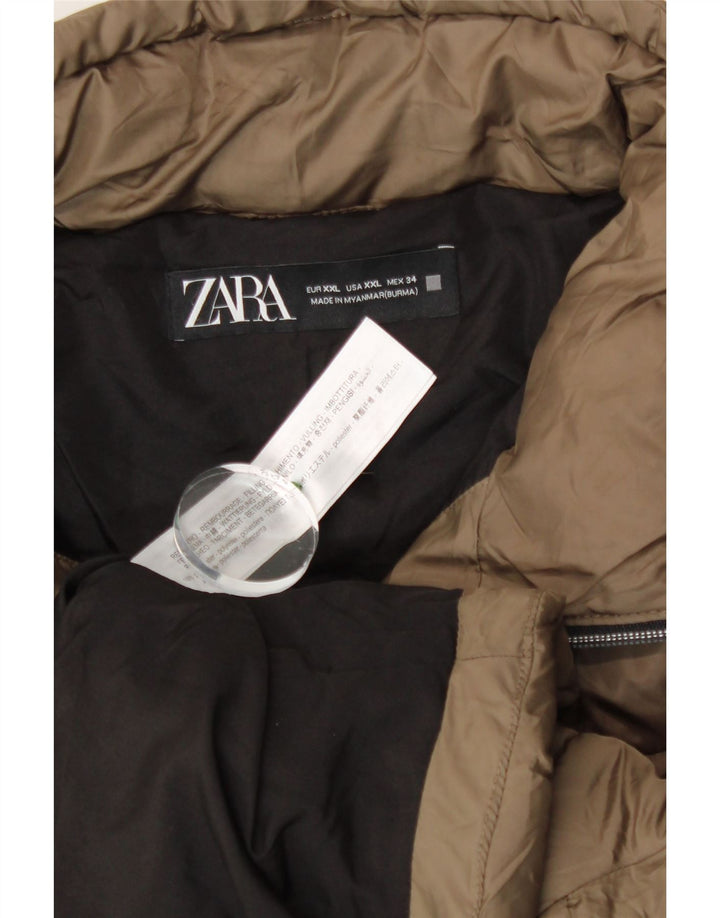Zara Damen Crop Wattierte Jacke UK 20 2XL Khaki Polyester