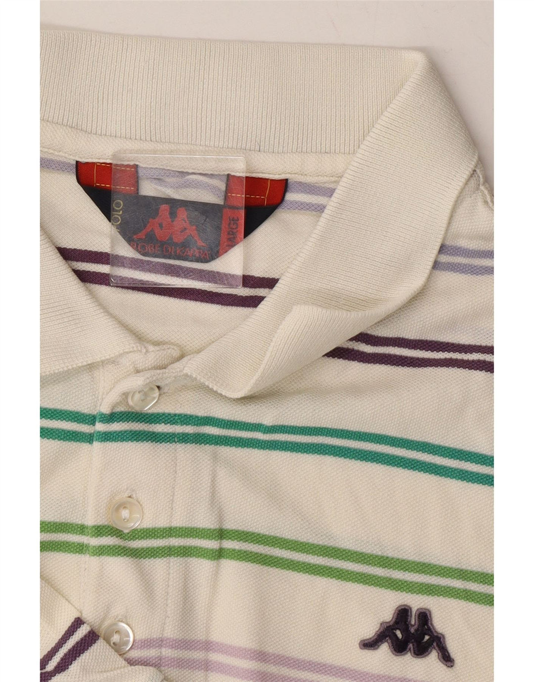 KAPPA Mens Polo Shirt Large Multicoloured Striped Cotton Vintage Kappa and Second-Hand Kappa from Messina Hembry 