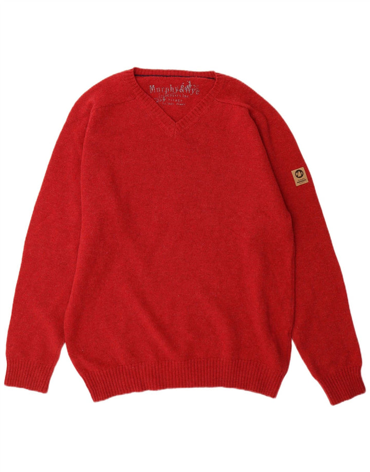 Murphy & Nye Herren-Pullover mit V-Ausschnitt, 2XL, rote Wolle