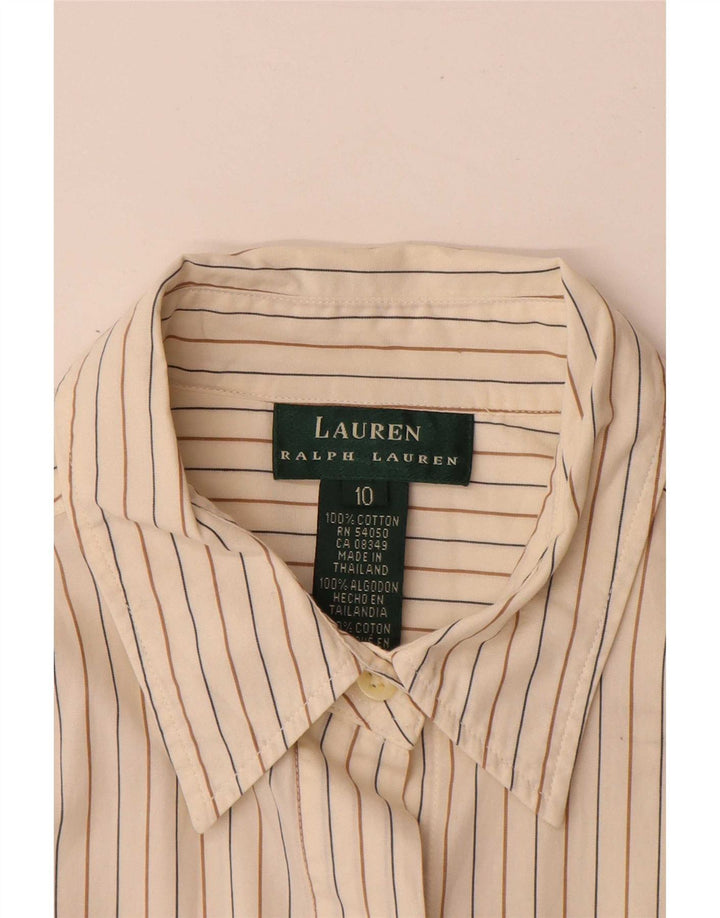Ralph Lauren Damen-Hemd mit regulärer Passform, US 10, groß, beige gestreift