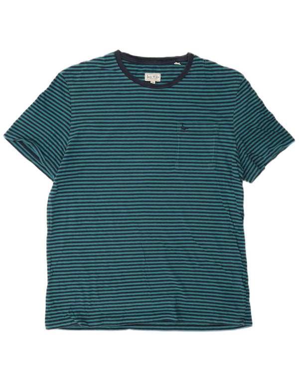 Jack Wills Herren-T-Shirt aus mittelblauer Nadelstreifen-Baumwolle