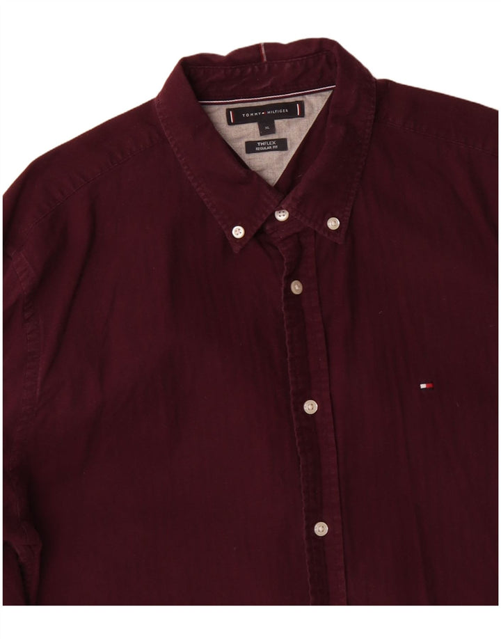 TOMMY HILFIGER Herren Regular Fit Hemd XL Maroon Baumwolle