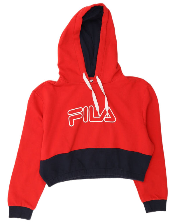 Fila Damen Crop Graphic Hoodie Pullover UK 18 XL Roter Farbblock