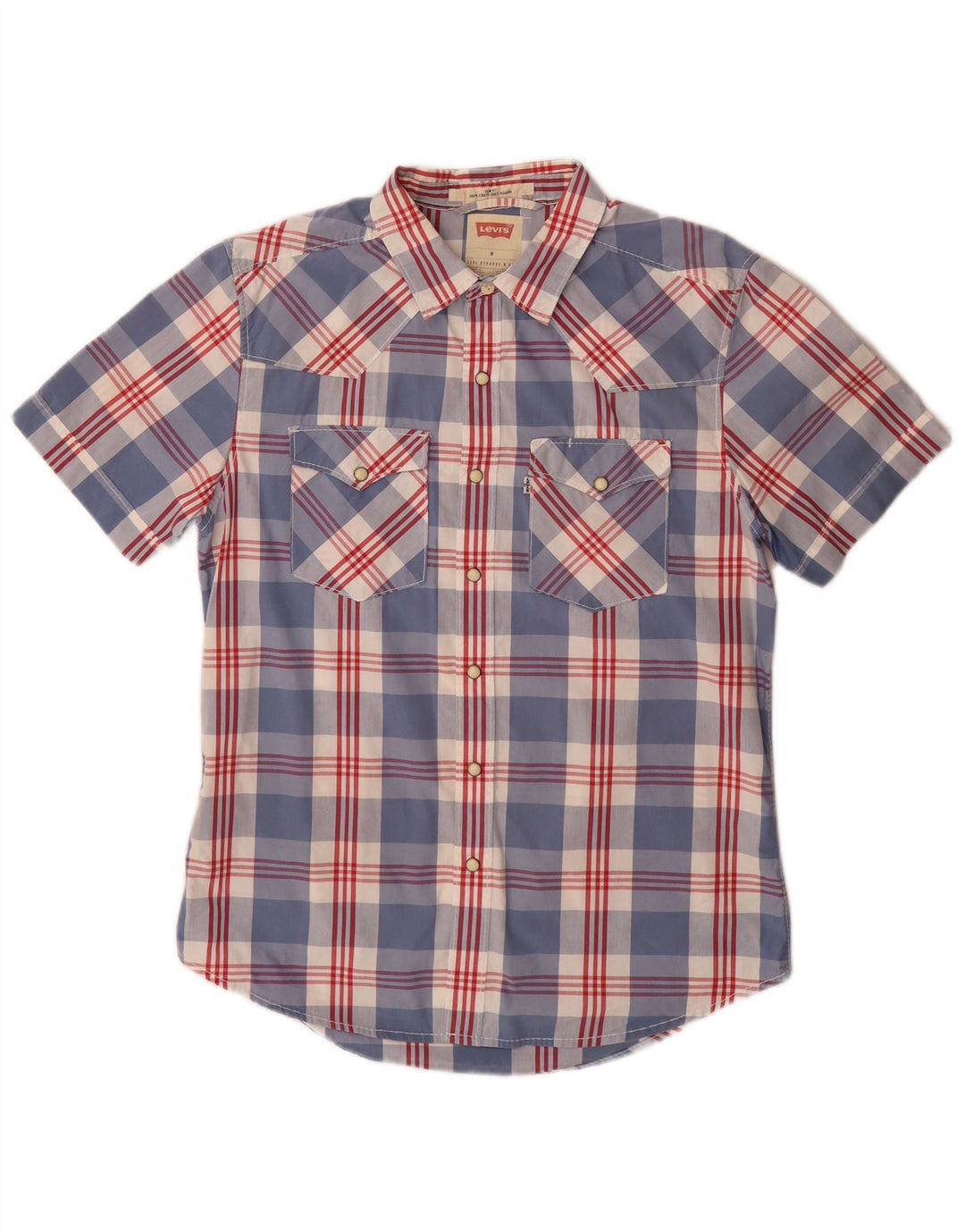 Levi's Herren Kurzarm-Slim-Fit-Hemd aus mittelblau karierter Baumwolle