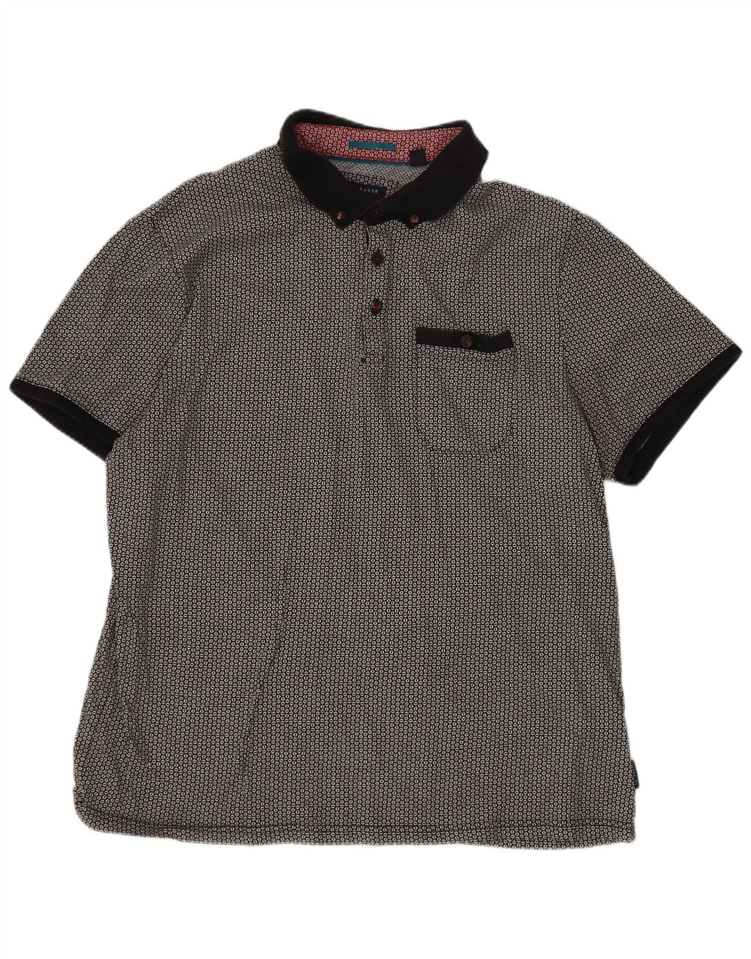 Ted Baker Herren-Poloshirt, Größe 5 XL, schwarze geometrische Baumwolle