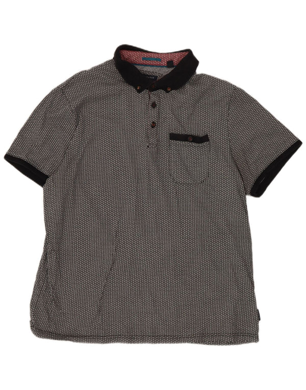 Ted Baker Herren-Poloshirt, Größe 5 XL, schwarze geometrische Baumwolle