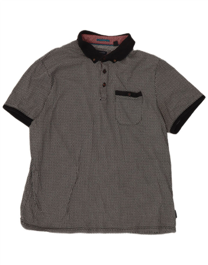 Ted Baker Herren-Poloshirt, Größe 5 XL, schwarze geometrische Baumwolle