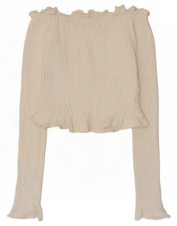 Zara Damen Langarm Crop Off Shoulder Top UK 8 Small Weiß