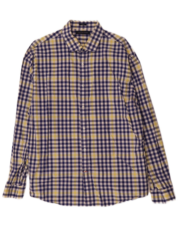 Tommy Hilfiger Herren-Slim-Fit-Hemd, Größe 17 1/2 XL, blau karierte Baumwolle
