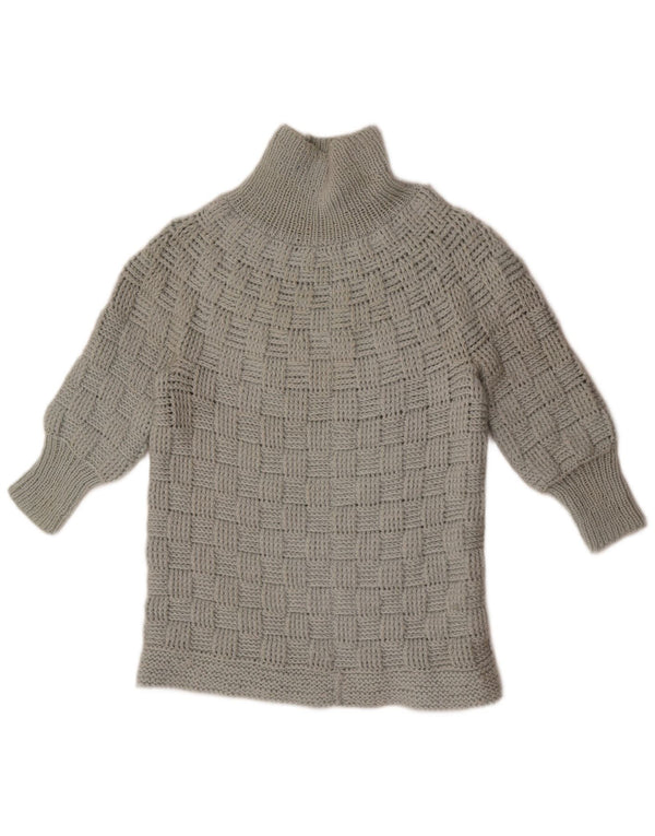 Vintage Damen 3/4 Ärmel Rollkragen Pullover Pullover UK 14 Mittelgrau