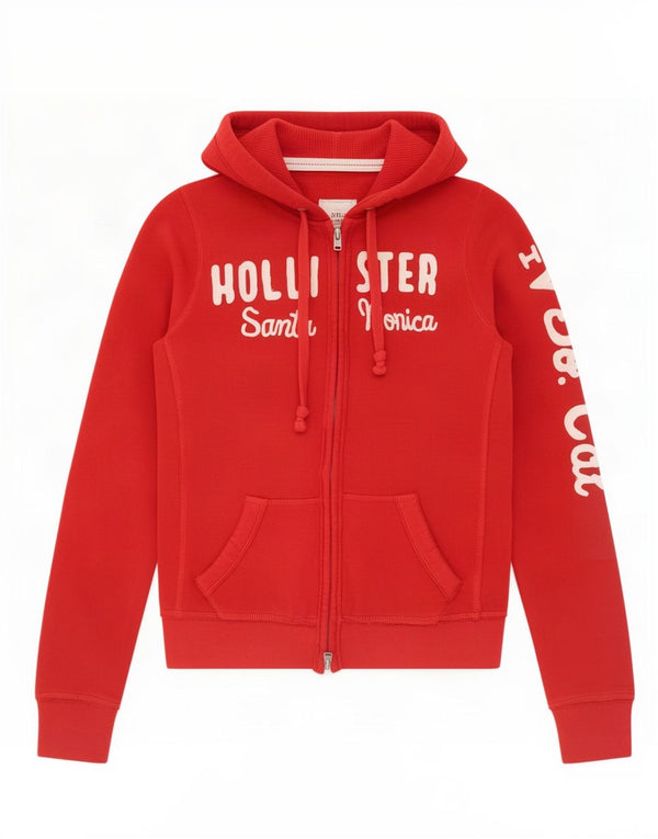 Hollister Womens Graphic Zip Hoodie Sweater UK 10 Small Rote Baumwolle