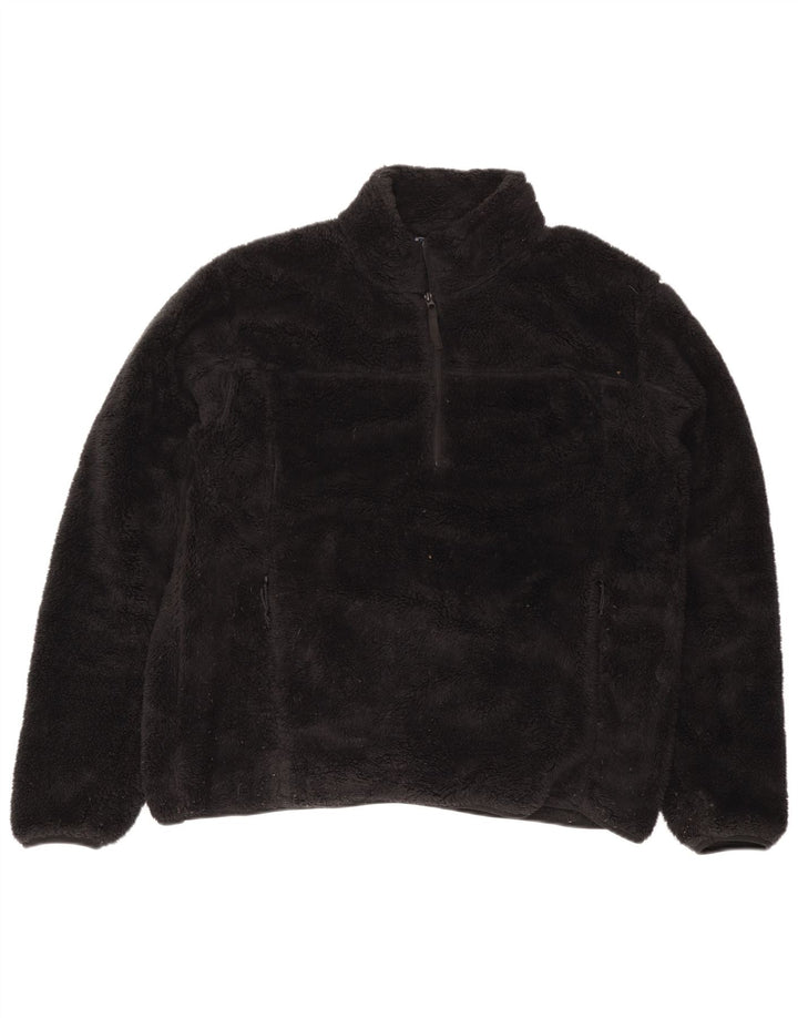 Mountain Warehouse Herren-Fleecepullover mit Reißverschluss am Hals, XL, schwarzes Polyester