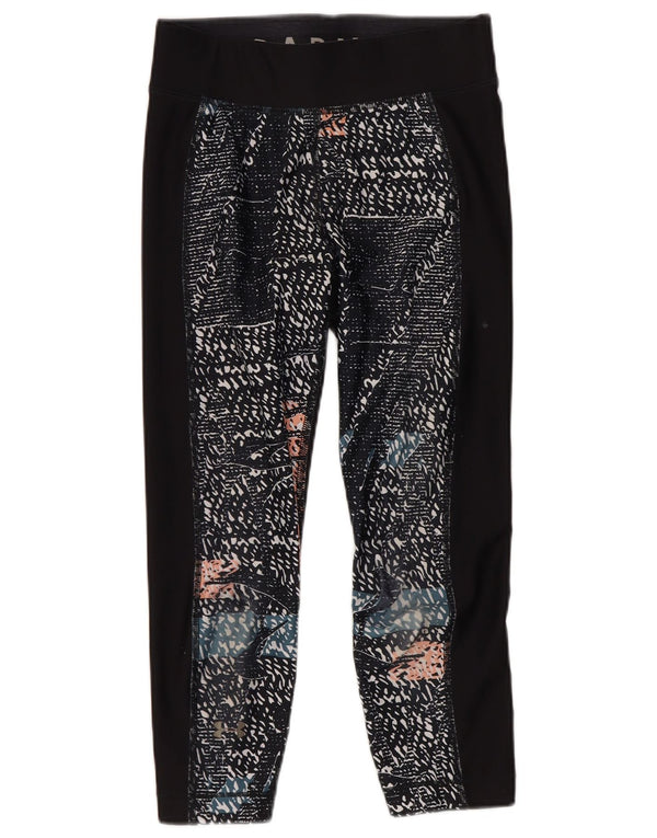 Under Armour Damen Heat Gear Capri-Leggings mit abstraktem Muster UK 4 XS Schwarz