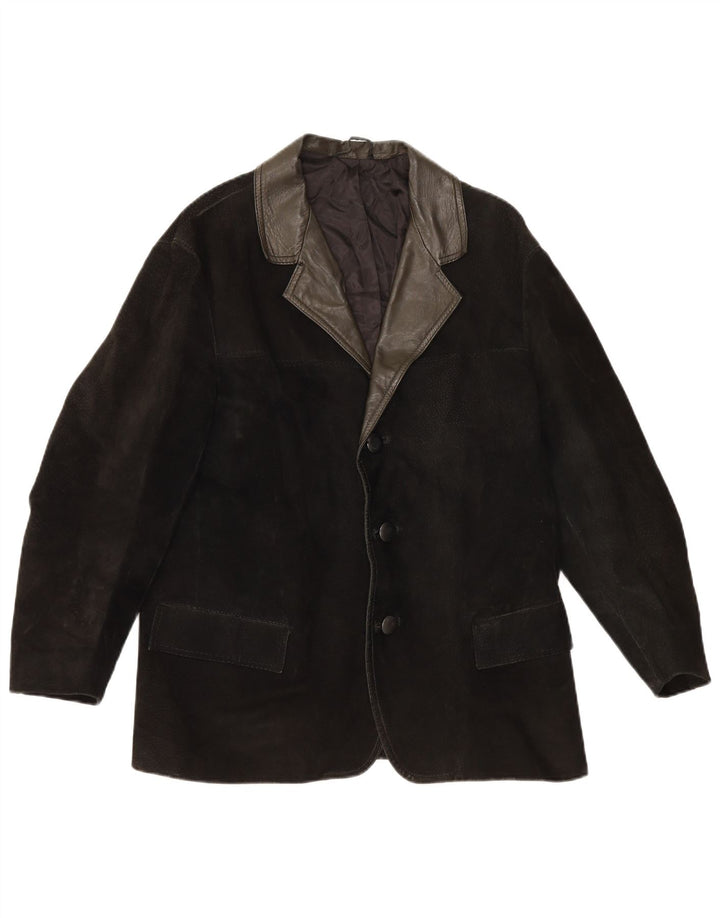 Vintage Herren 3-Knopf-Wildleder-Blazerjacke UK 38 Mittelschwarz