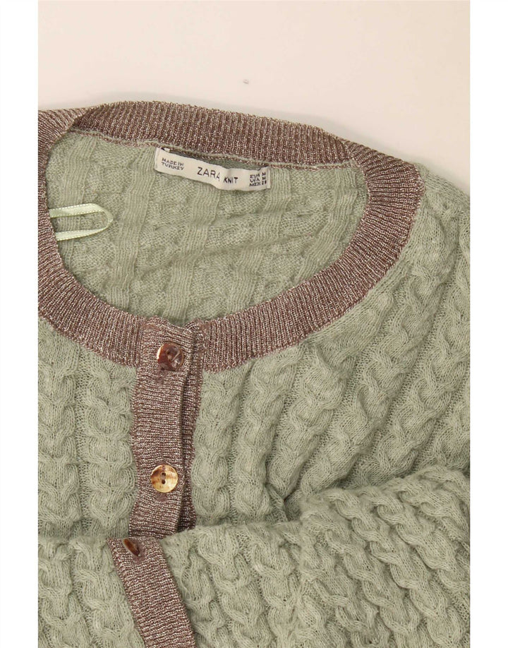 Zara Damen-Cardigan-Pullover UK 12 Mittelgrüner Farbblock